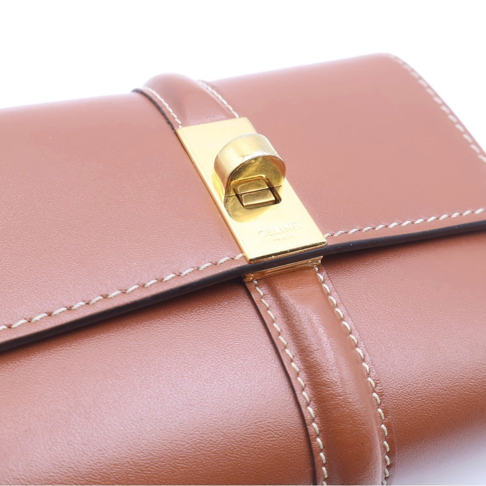 CELINE(セリーヌ) セーズ スモールト トリフォールドウォレット 三つ折り財布 コンパクトウォレット ブラウン キャメル レザー ゴールド金具 レディース