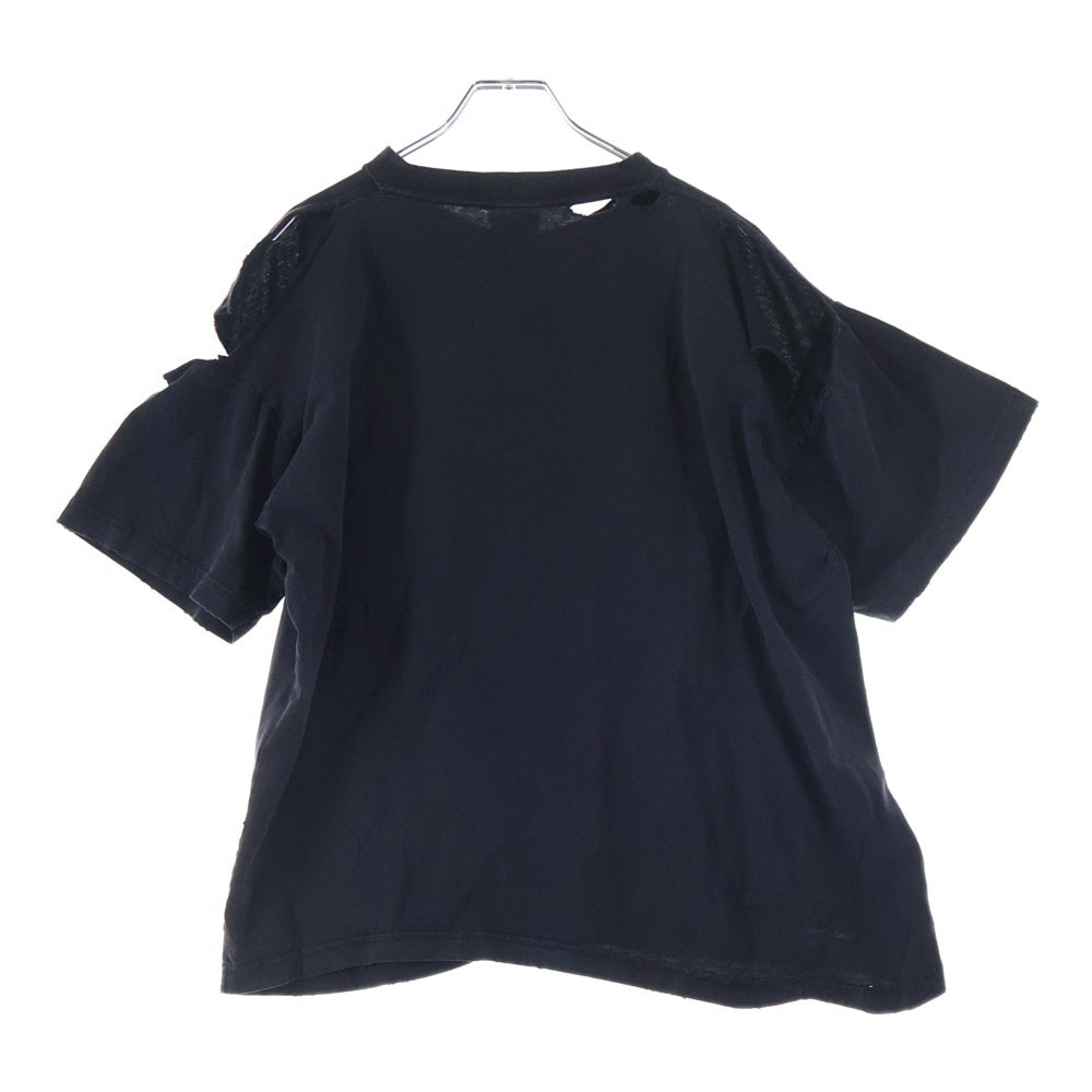BALENCIAGA(バレンシアガ) ダメージ加工 ロゴ刺繍 クルーネック 半袖Tシャツ カットソー ブラック 826346