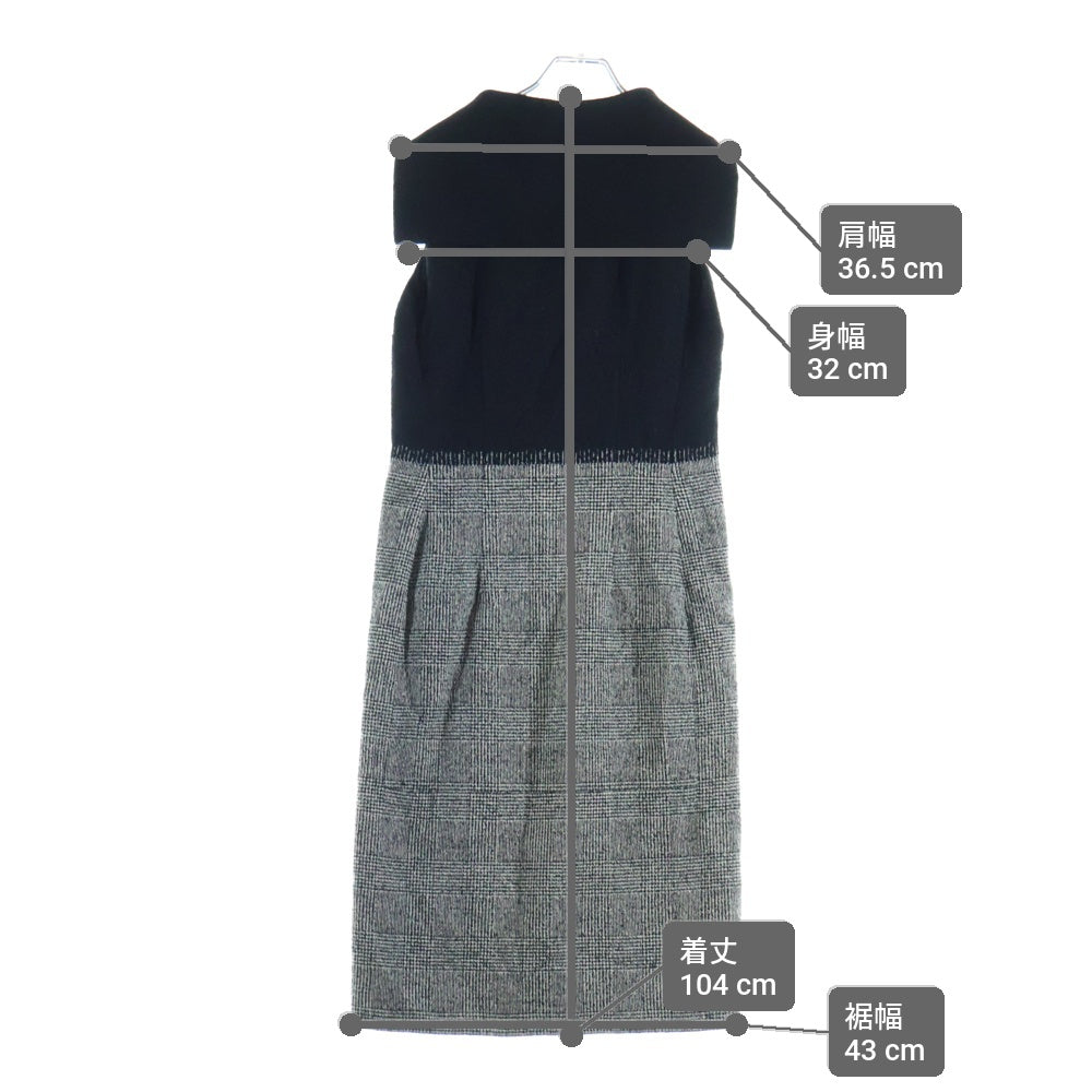JIL SANDER(ジルサンダー) グレンチェック柄 切り替え ノースリーブ ロング ワンピース ブラック/グレー レディース