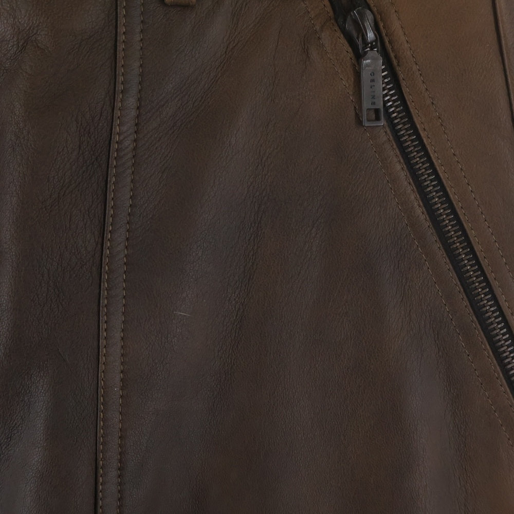 CELINE(セリーヌ) ジップデザイン レザースカート ブラウン レディース