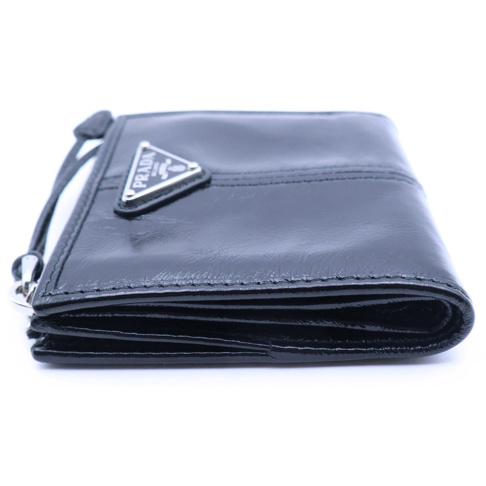 PRADA(プラダ) 二つ折り財布 コンパクトウォレット コインケース 財布 ブラック ソフトルックスレザー 2ML049 シルバー金具