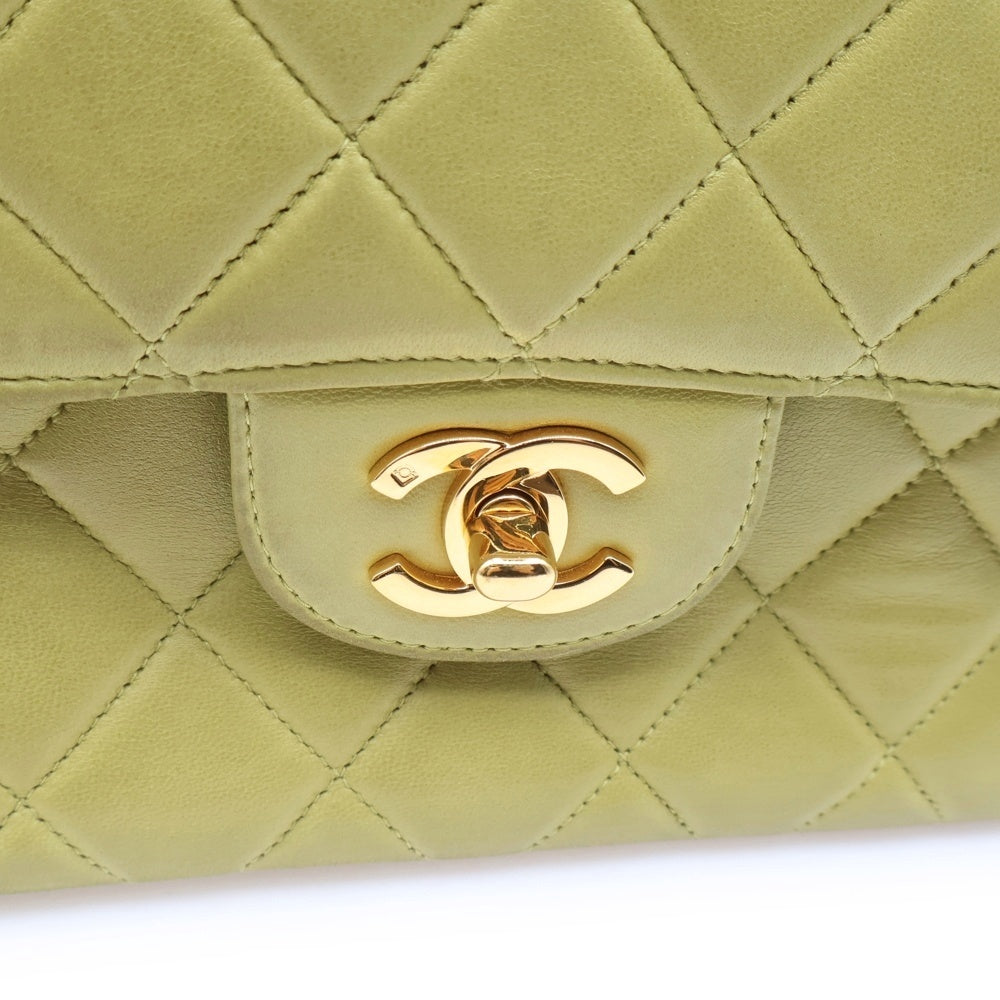 CHANEL(シャネル) マトラッセ25 ダブルフェイス Wチェーンショルダーバッグ ハンドバッグ イエローグリーン ラムスキン ゴールド金具 レディース