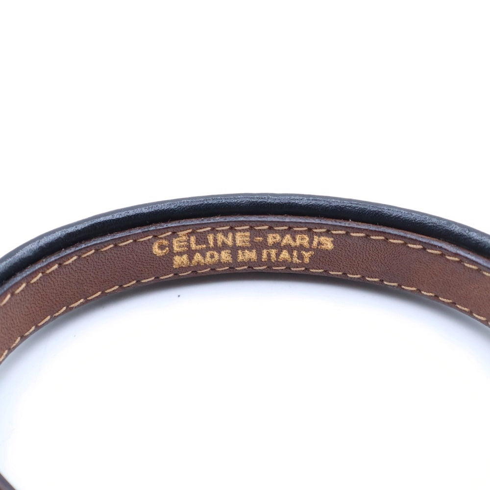CELINE(セリーヌ) 馬車モチーフ バングル ブレスレット ブラック GP×レザー ゴールド金具