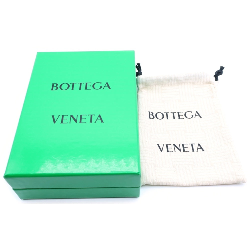 BOTTEGA VENETA(ボッテガヴェネタ) マキシイントレチャート カセット 二つ折り財布 コンパクトウォレット コインケース L字ファスナー ブラック レザー シルバー金具