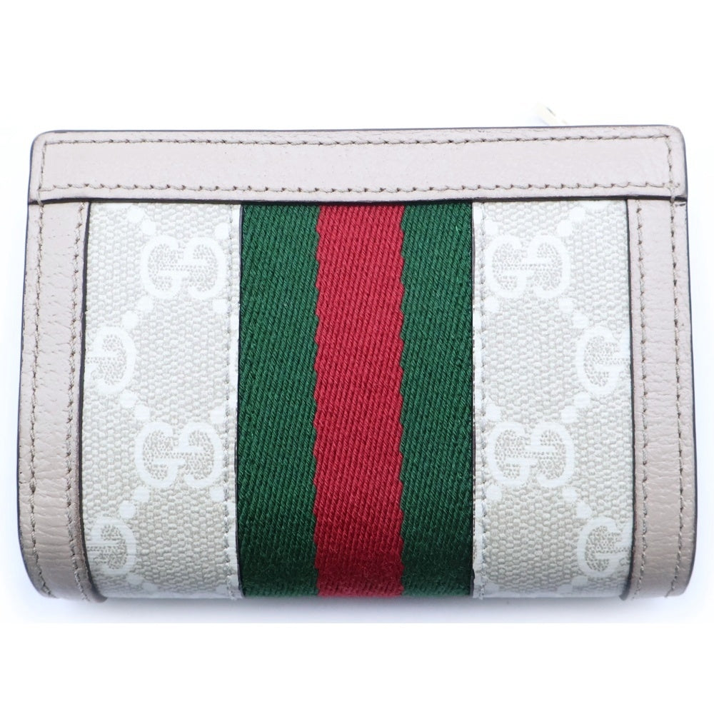 GUCCI(グッチ) オフィディア GGスプリーム カードケース コンパクトウォレット 2つ折り財布 キャンバス ベージュ 8132 ゴールド金具 レディース