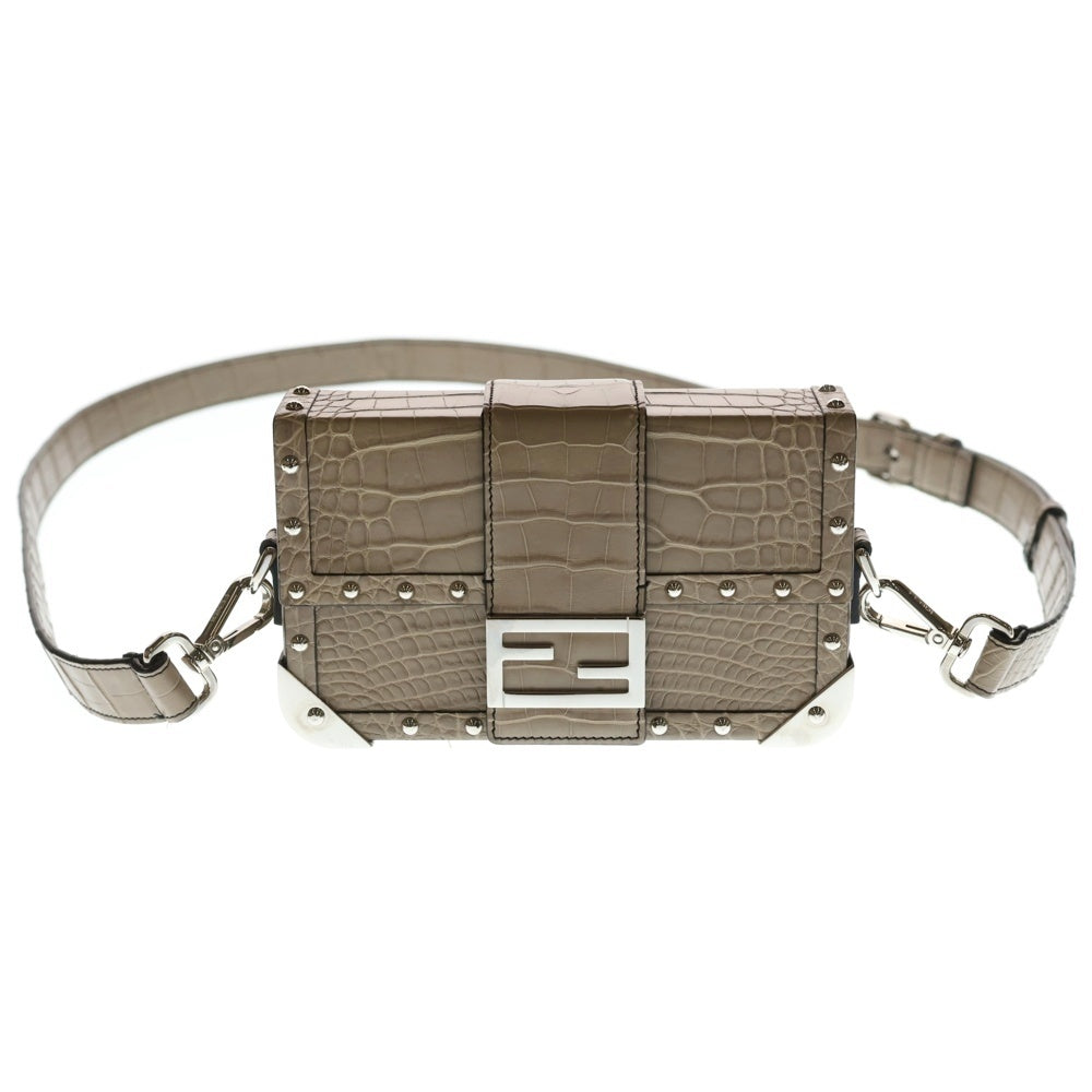 FENDI(フェンディ) バゲットトランクミニ ショルダーバッグ ベージュ グレー クロコ シルバー金具 レディース
