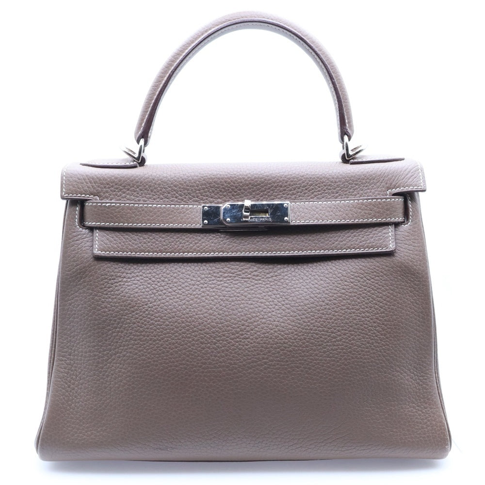 HERMES(エルメス) ケリー28 内縫い エトゥープ トリヨンクレマンス ハンドバッグ ショルダーバッグ シルバー金具 □J刻印 レディース