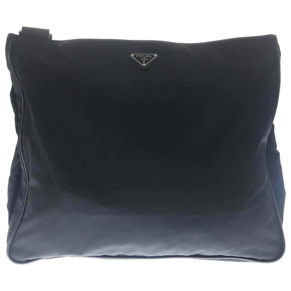 PRADA(プラダ) トライアングルロゴプレート ナイロン サフィアーノレザー ショルダーバッグ ブラック