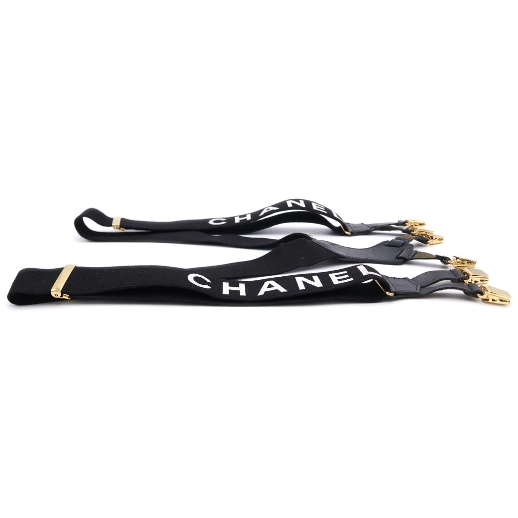 CHANEL(シャネル) ロゴ サスペンダー ブラック ゴールド金具 レディース