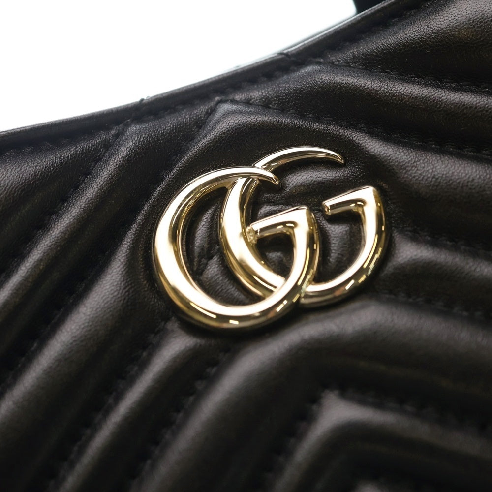 GUCCI(グッチ) GGマーモント スモールトートバッグ ハンドバッグ ショルダーバッグ ブラック レザー 847386 ゴールド金具 レディース