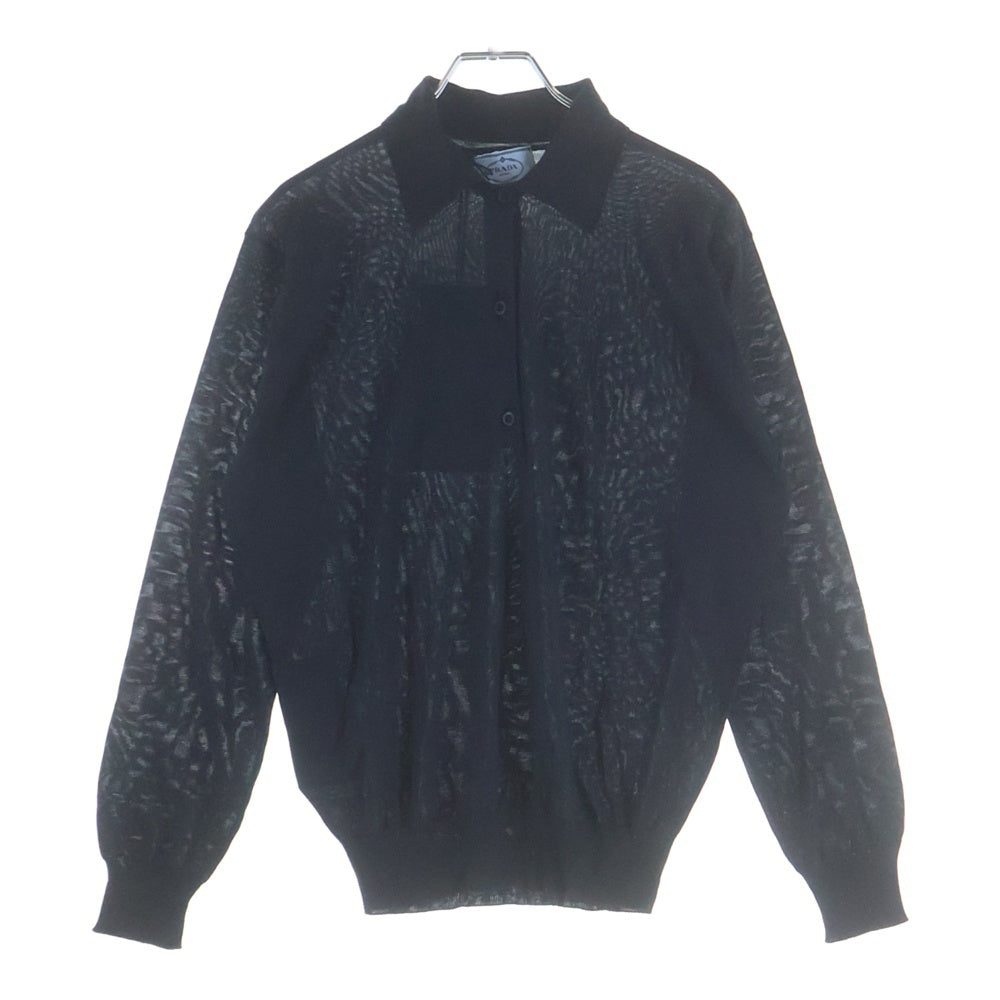 PRADA(プラダ) シルク コットン ニット 長袖ポロシャツ ネイビー DNA02S レディース