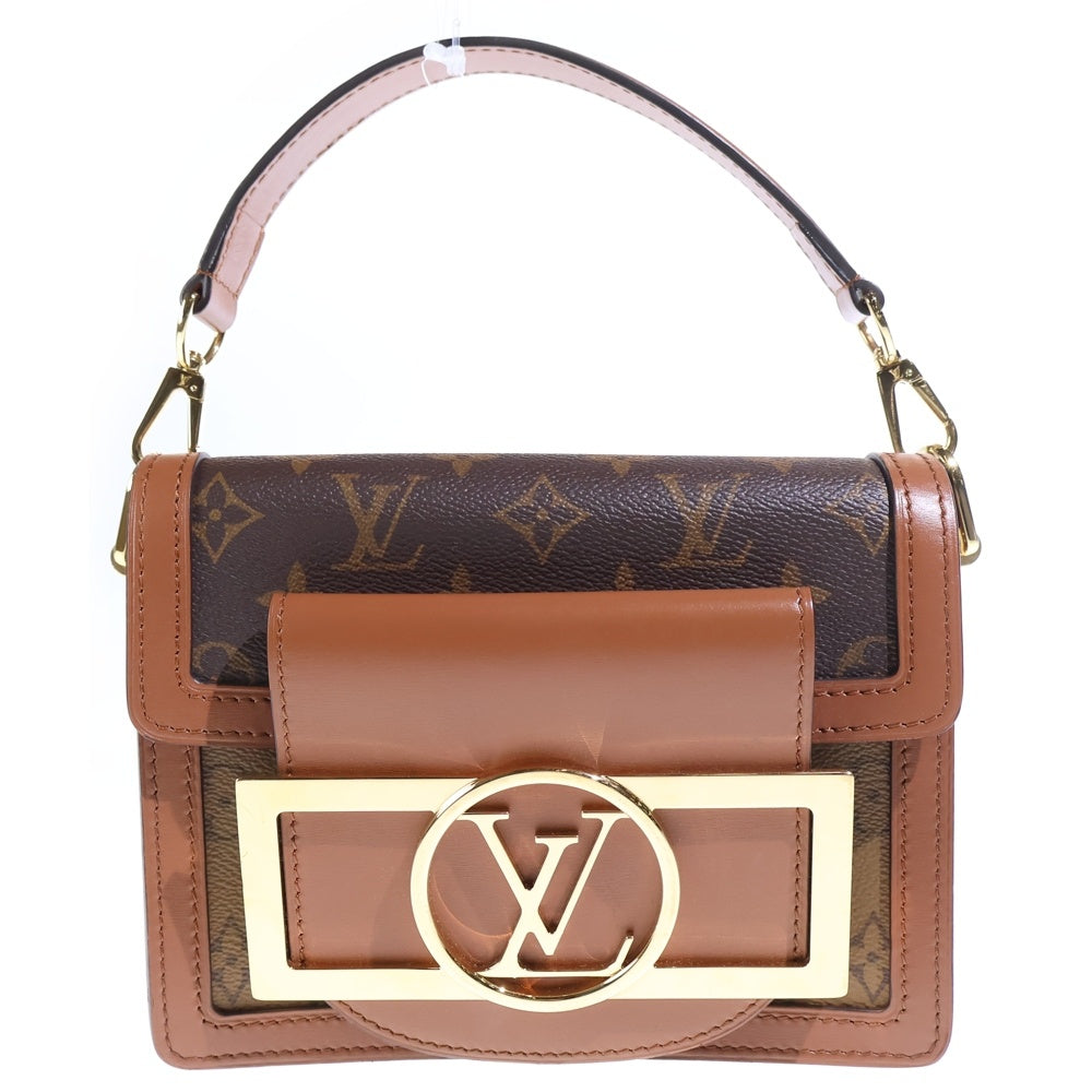 LOUIS VUITTON(ルイヴィトン) モノグラム リバース ドーフィーヌ ロックXL ショルダーバッグ ブラウン レザー×PVC M46537 ゴールド金具