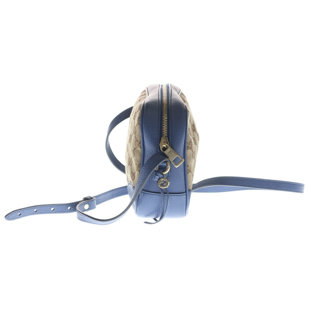 GUCCI(グッチ) GGキャンバス ショルダーバッグ ブルー×ベージュ レザー×キャンパス 449413 ゴールド金具 レディース