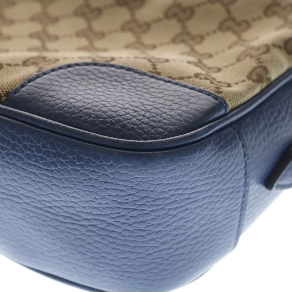 GUCCI(グッチ) GGキャンバス ショルダーバッグ ブルー×ベージュ レザー×キャンパス 449413 ゴールド金具 レディース