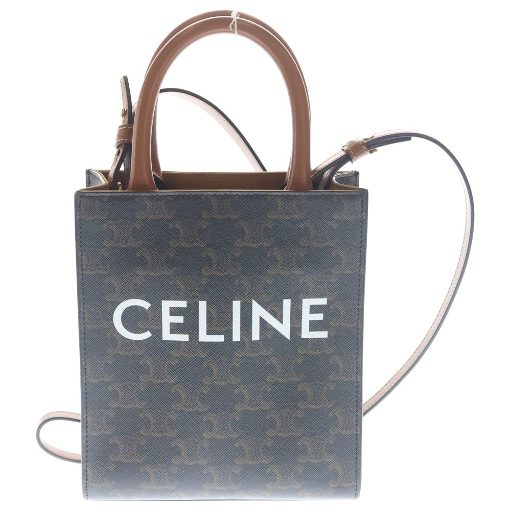 CELINE(セリーヌ) トリオンフ バーティカルカバ ミニ ショルダーバッグ ミニハンドバッグ トートバッグ ブラウン レザー×PVC ゴールド金具 レディース
