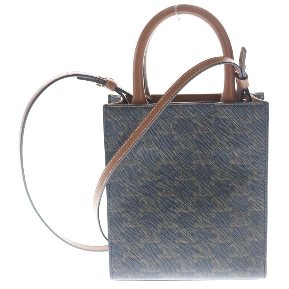 CELINE(セリーヌ) トリオンフ バーティカルカバ ミニ ショルダーバッグ ミニハンドバッグ トートバッグ ブラウン レザー×PVC ゴールド金具 レディース