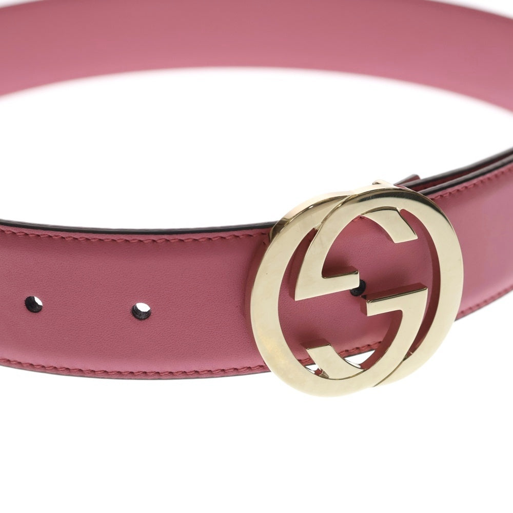 GUCCI(グッチ) インターロッキングG レザーベルト ピンク 546386 ゴールド金具 レディース