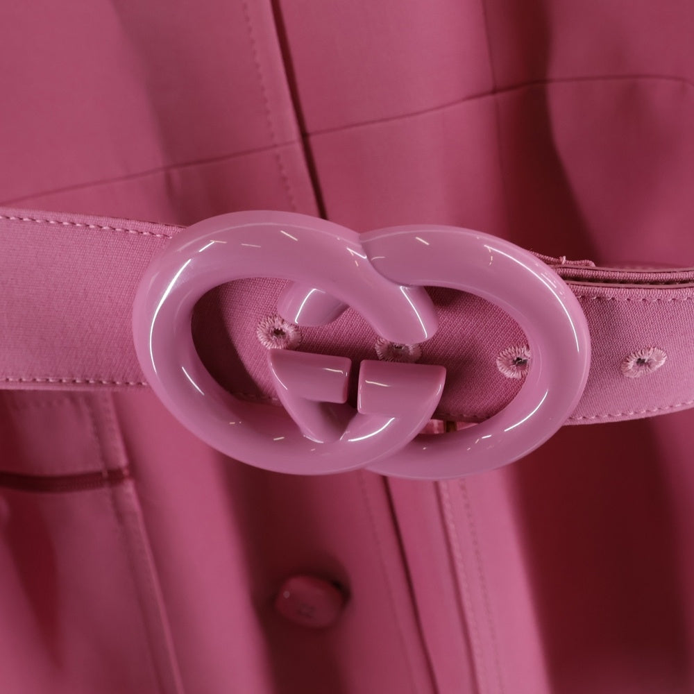 GUCCI(グッチ) GGベルトデザイン ロングトレンチコート ピンク レディース