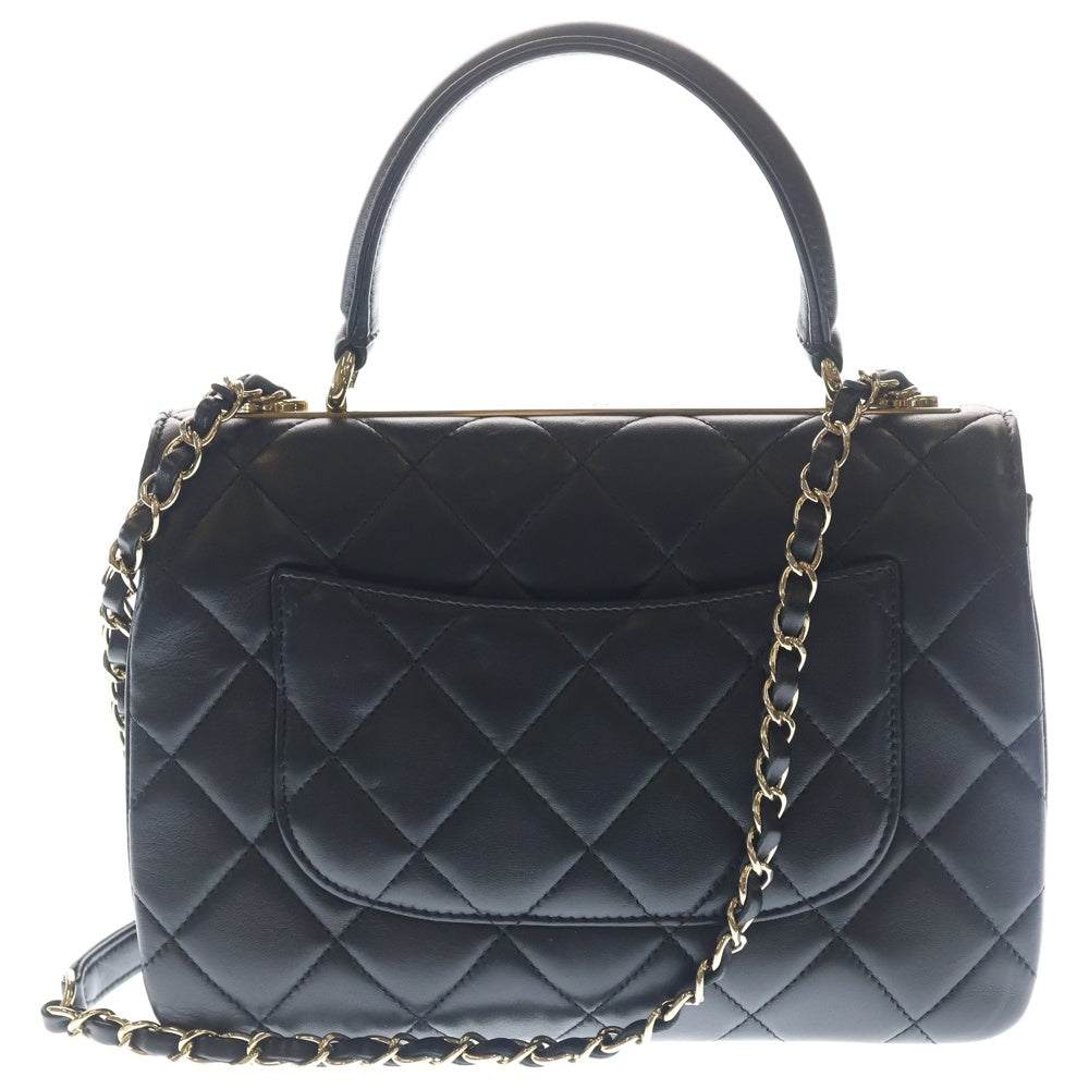 CHANEL(シャネル) トップハンドル ミニ フラップバッグ ハンドバッグ チェーンバッグ ショルダーバッグ ブラック ラムスキン プレート A92236 ゴールド金具 レディース