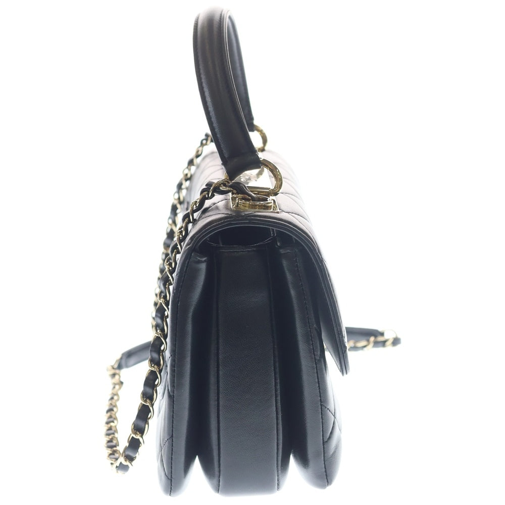 CHANEL(シャネル) トップハンドル ミニ フラップバッグ ハンドバッグ チェーンバッグ ショルダーバッグ ブラック ラムスキン プレート A92236 ゴールド金具 レディース