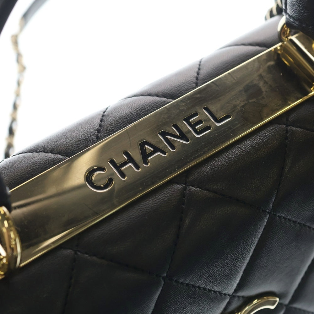 CHANEL(シャネル) トップハンドル ミニ フラップバッグ ハンドバッグ チェーンバッグ ショルダーバッグ ブラック ラムスキン プレート A92236 ゴールド金具 レディース