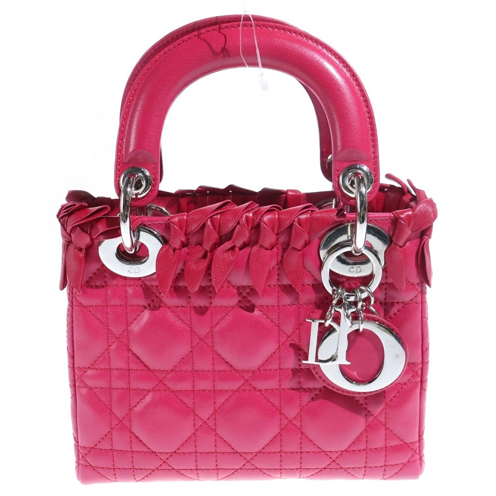 Christian Dior(クリスチャンディオール) レディディオール カナージュ ミニ ハンドバッグ ショルダーバッグ ピンク レザー シルバー金具 レディース