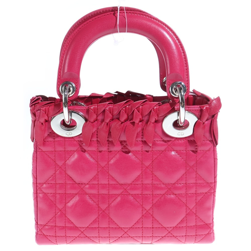 Christian Dior(クリスチャンディオール) レディディオール カナージュ ミニ ハンドバッグ ショルダーバッグ ピンク レザー シルバー金具 レディース