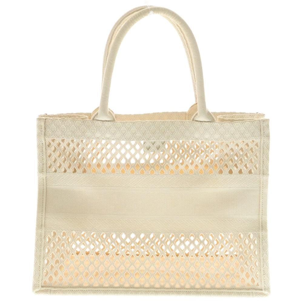 Christian Dior(クリスチャンディオール) ブックトート ハンドバッグ ミディアム メッシュ アイボリー クリーム キャンバス 50-MA-1210 レディース