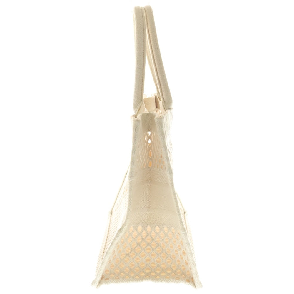 Christian Dior(クリスチャンディオール) ブックトート ハンドバッグ ミディアム メッシュ アイボリー クリーム キャンバス 50-MA-1210 レディース