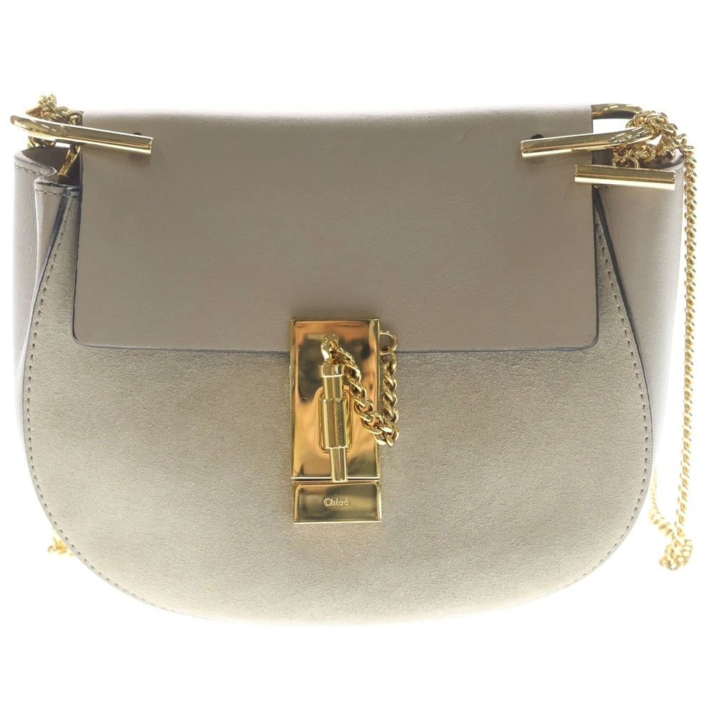 Chloe(クロエ) ドリュー チェーンショルダーバック ミニバッグ ベージュ グレージュ レザー×スエード ゴールド金具 レディース