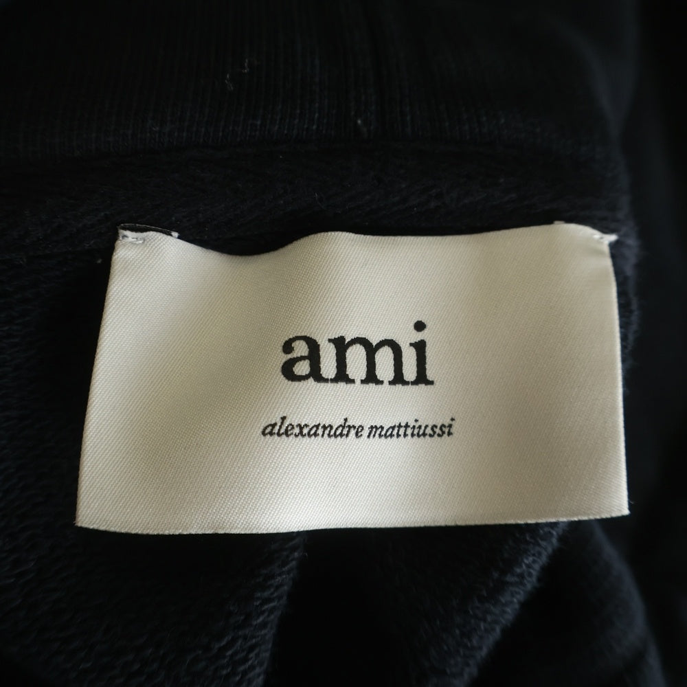 ami(アミ) Ami de Coeur ハートロゴ刺繍 プルオーバースウェットパーカー フーディー ブラック BFUSW235.730