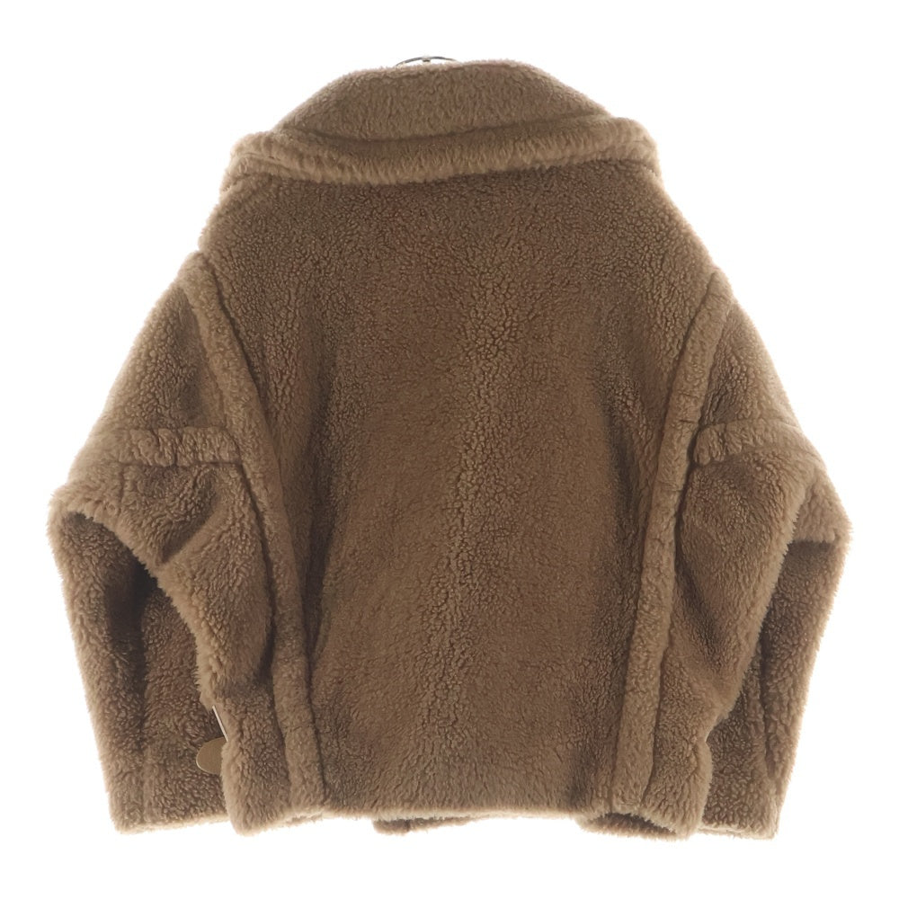 Max Mara(マックスマーラ) テディベア シルク混 キャメル ボア レザーベルト ダブルブレスト ジャケット ブラウン レディース