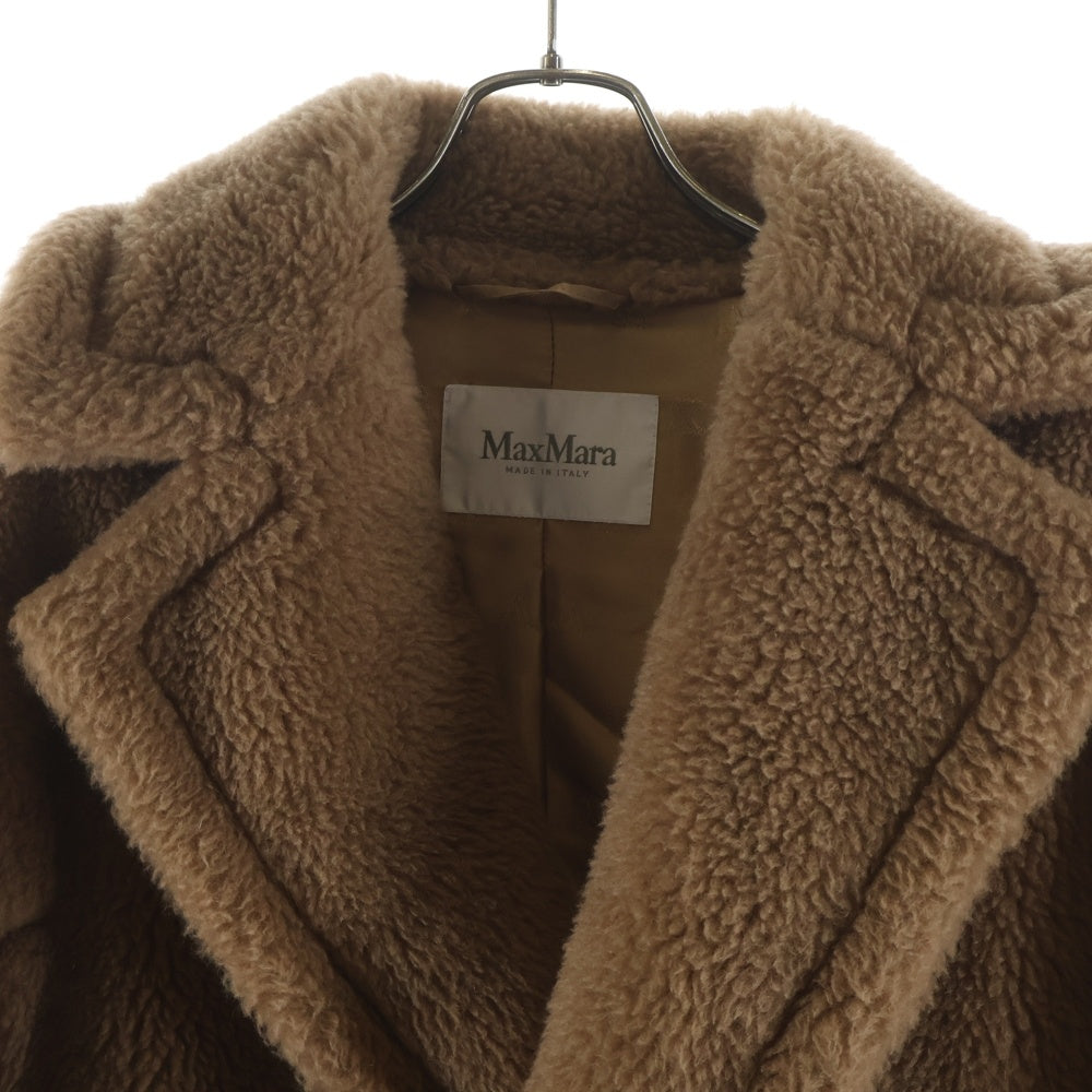 Max Mara(マックスマーラ) テディベア シルク混 キャメル ボア レザーベルト ダブルブレスト ジャケット ブラウン レディース