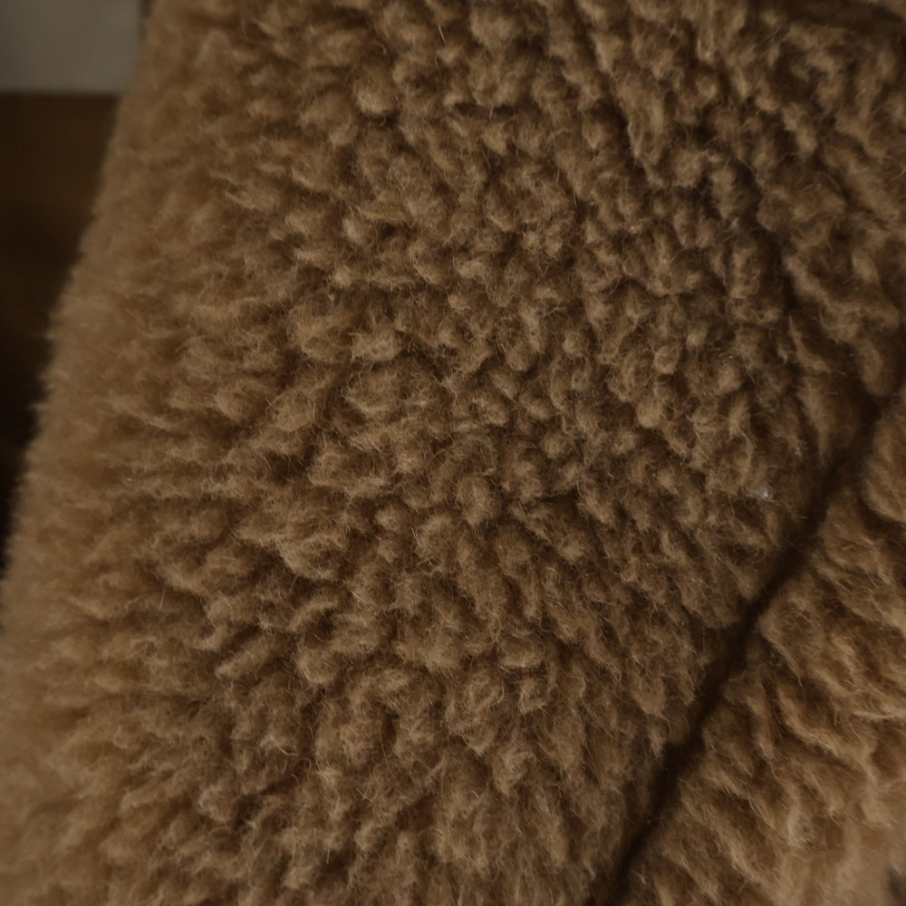 Max Mara(マックスマーラ) テディベア シルク混 キャメル ボア レザーベルト ダブルブレスト ジャケット ブラウン レディース