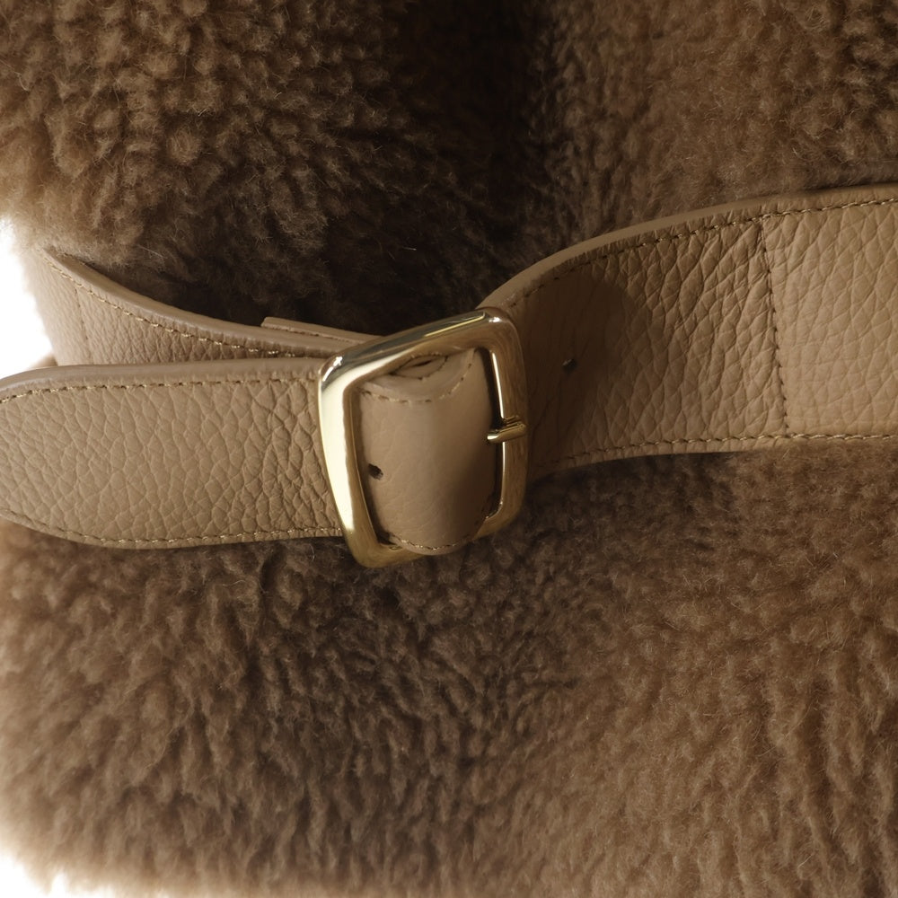 Max Mara(マックスマーラ) テディベア シルク混 キャメル ボア レザーベルト ダブルブレスト ジャケット ブラウン レディース
