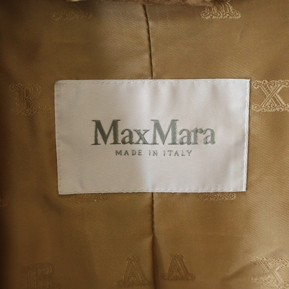 Max Mara(マックスマーラ) テディベア シルク混 キャメル ボア レザーベルト ダブルブレスト ジャケット ブラウン レディース