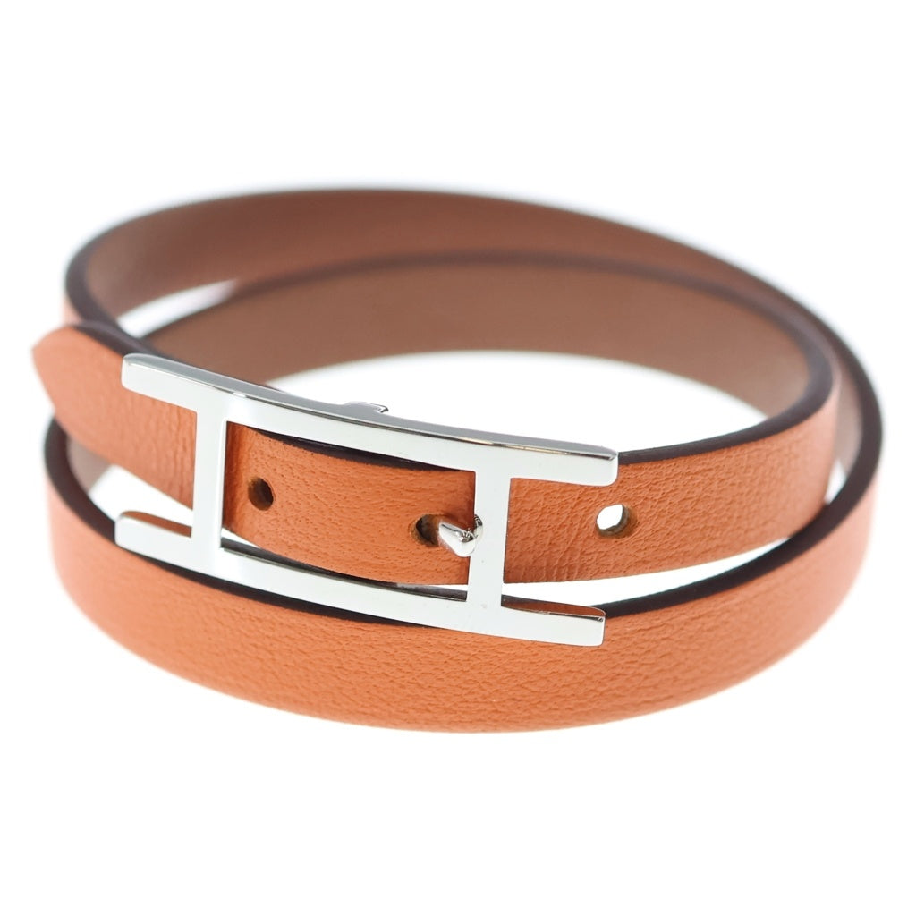 HERMES(エルメス) ビーアピ ドゥブルトゥール ブレスレット レザー ブラウン×オレンジ シルバー金具 レディース