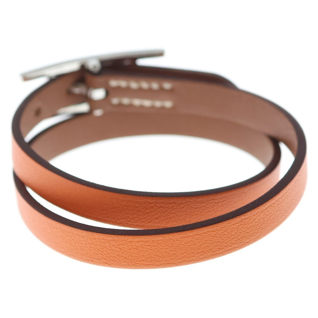 HERMES(エルメス) ビーアピ ドゥブルトゥール ブレスレット レザー ブラウン×オレンジ シルバー金具 レディース