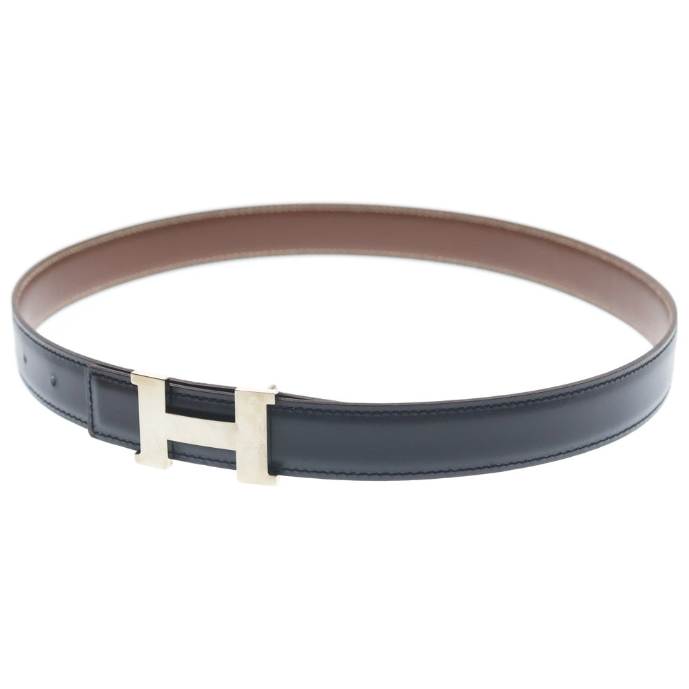 HERMES(エルメス) コンスタンス レザーベルト ブラウン×ブラック ボックスカーフ #65 シルバー金具 □E刻印 レディース