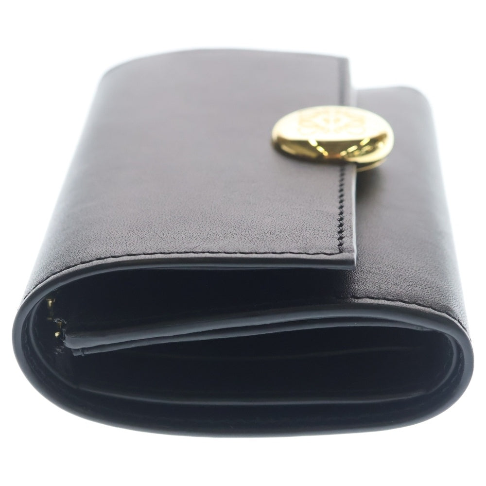 LOEWE(ロエベ) ぺブル バーティカル コンパクトウォレット スモール 三つ折り財布 コインケース ブラック レザー ゴールド金具 レディース
