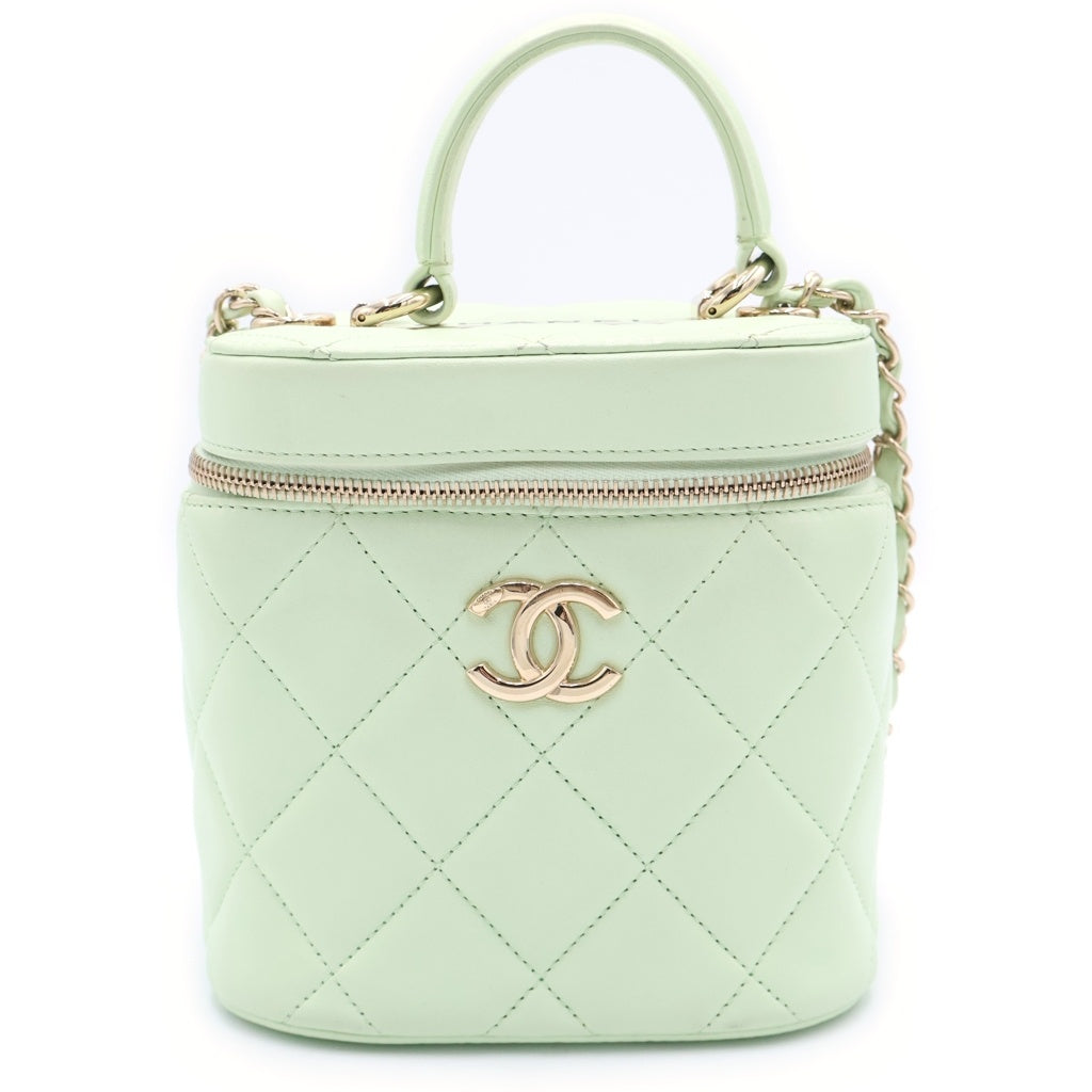 CHANEL(シャネル) マトラッセ バニティ ラムスキン レザー チェーンショルダーバッグ グリーン ゴールド金具 レディース