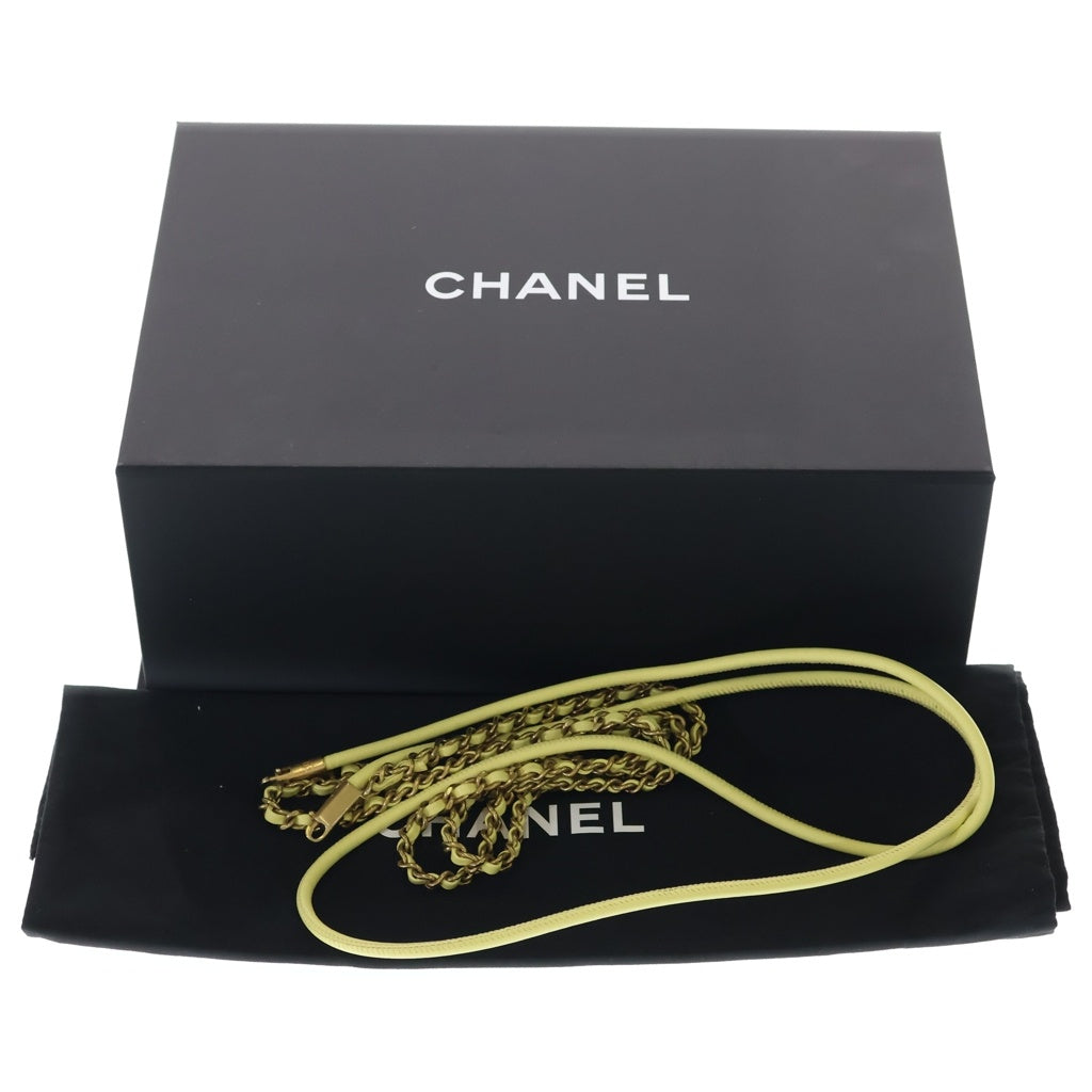 CHANEL(シャネル) シャネル22ミニ シャイニーカーフスキン チェーンショルダーバッグ イエロー ゴールド金具 プレート レディース