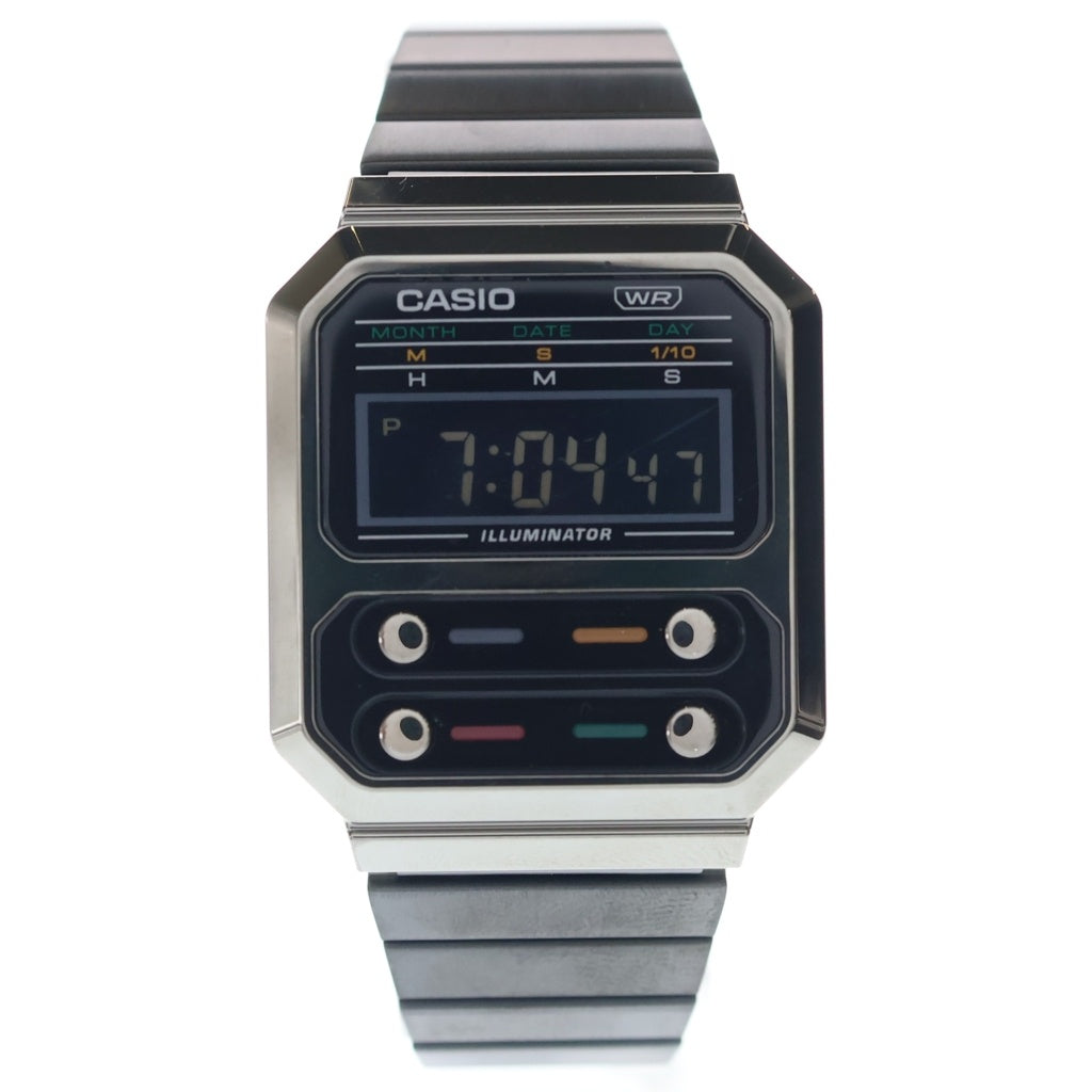 CASIO(カシオ) アナデジ スタンダード 復刻モデル デジタル文字 クォーツウォッチ 腕時計 シルバー/ブラック A100WE-1AJF
