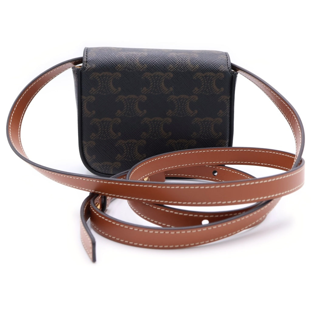 CELINE(セリーヌ) ミニ クロード トリオンフ ミニバッグ ショルダーバッグ ブラック×ブラウン PVC レザー ゴールド金具 レディース
