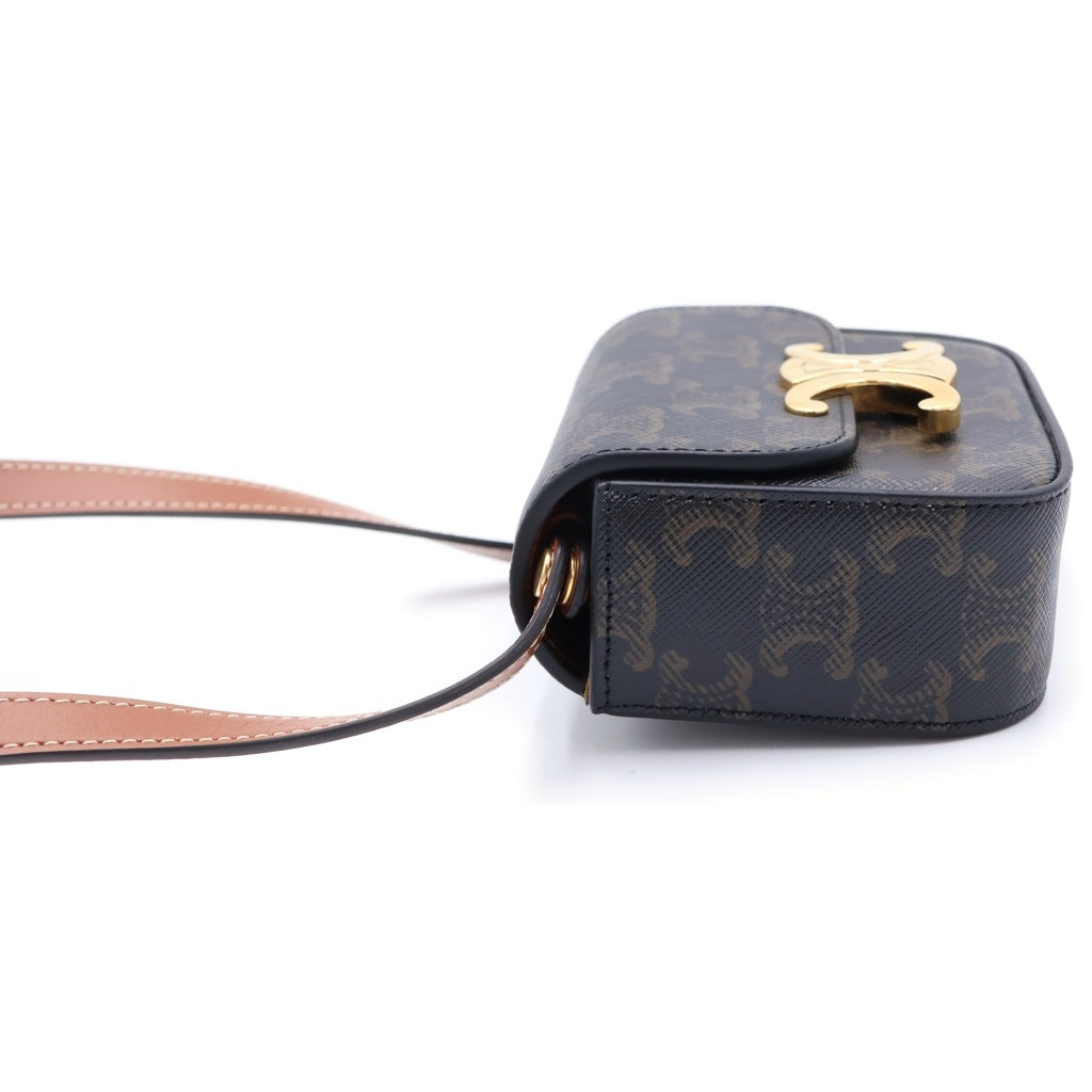 CELINE(セリーヌ) ミニ クロード トリオンフ ミニバッグ ショルダーバッグ ブラック×ブラウン PVC レザー ゴールド金具 レディース