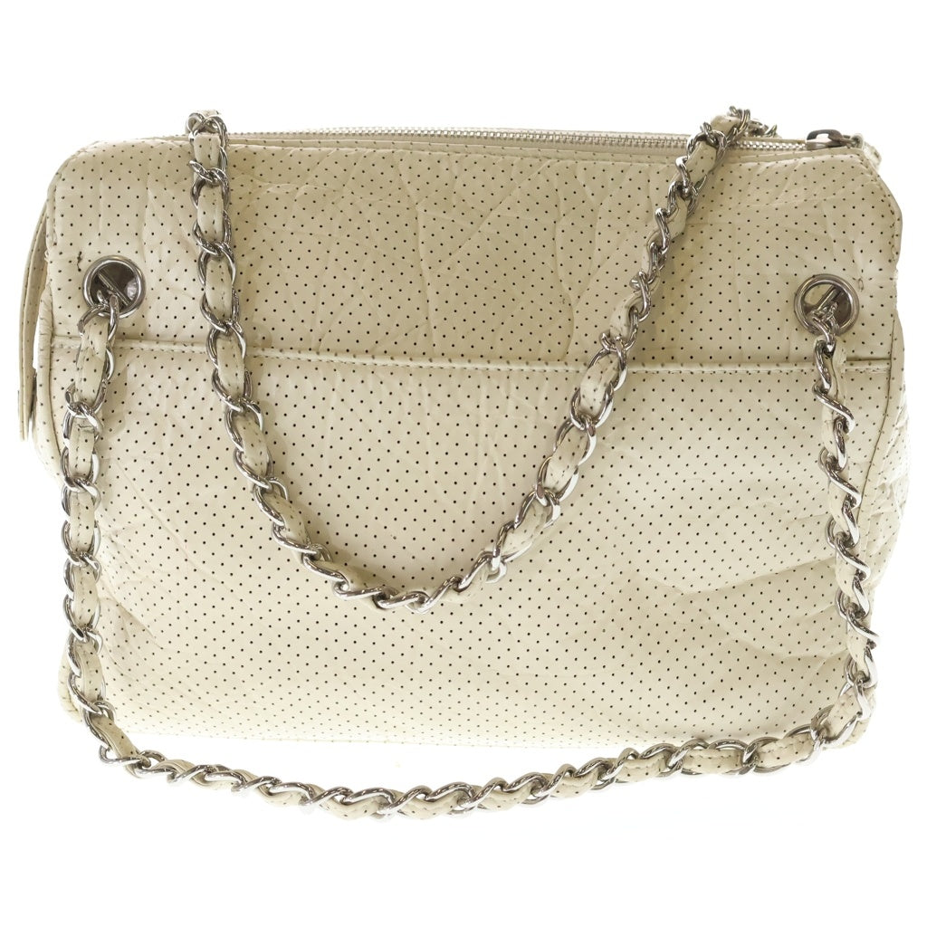 CHANEL(シャネル) ココマーク パンチングレザー ハンドバッグ ショルダーバッグ アイボリー ホワイト ラムスキン シルバー金具 レディース