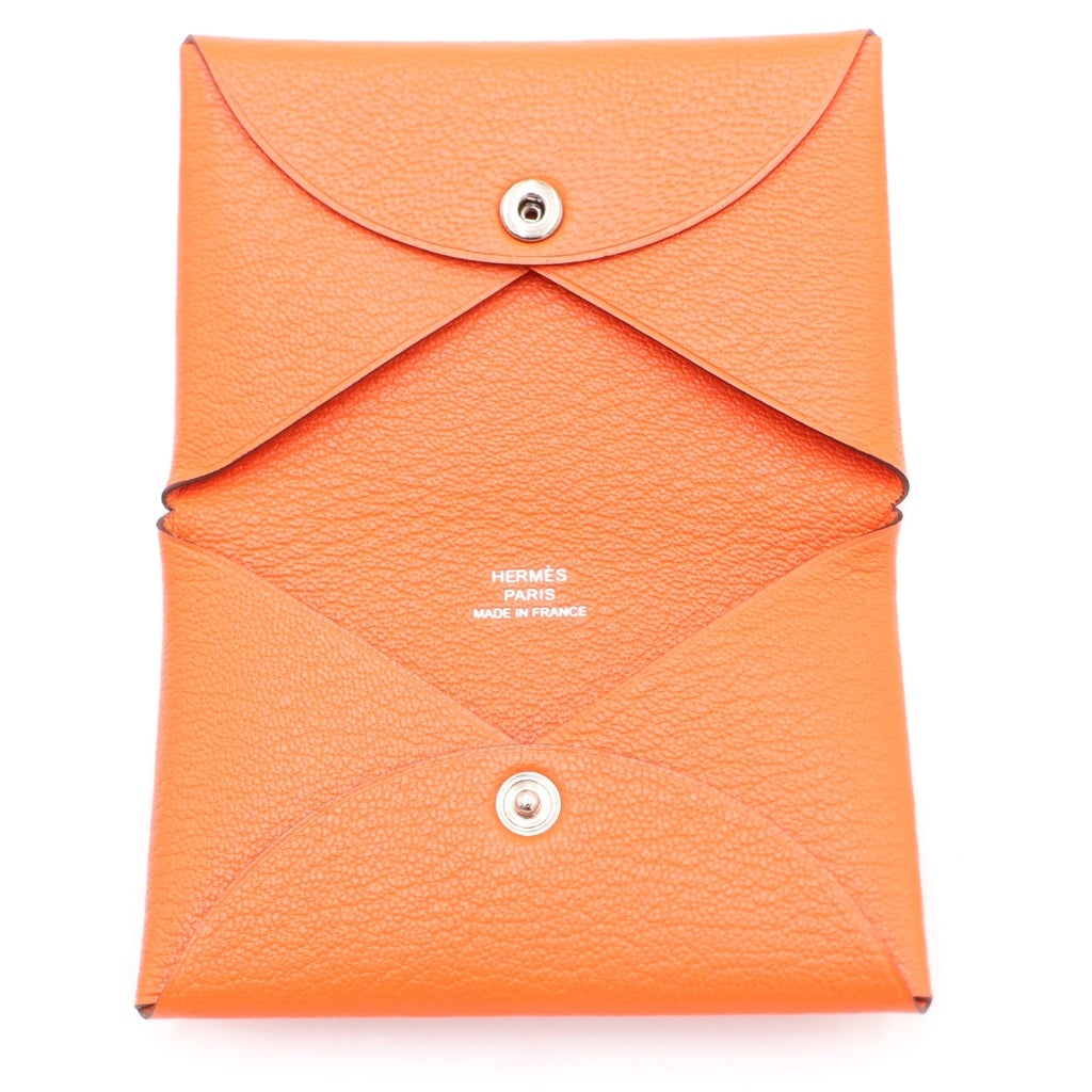 HERMES(エルメス) カルヴィデュオコンパクト 二つ折り財布 コインケース オレンジ ヴォーエプソン A刻印 シルバー金具 レディース