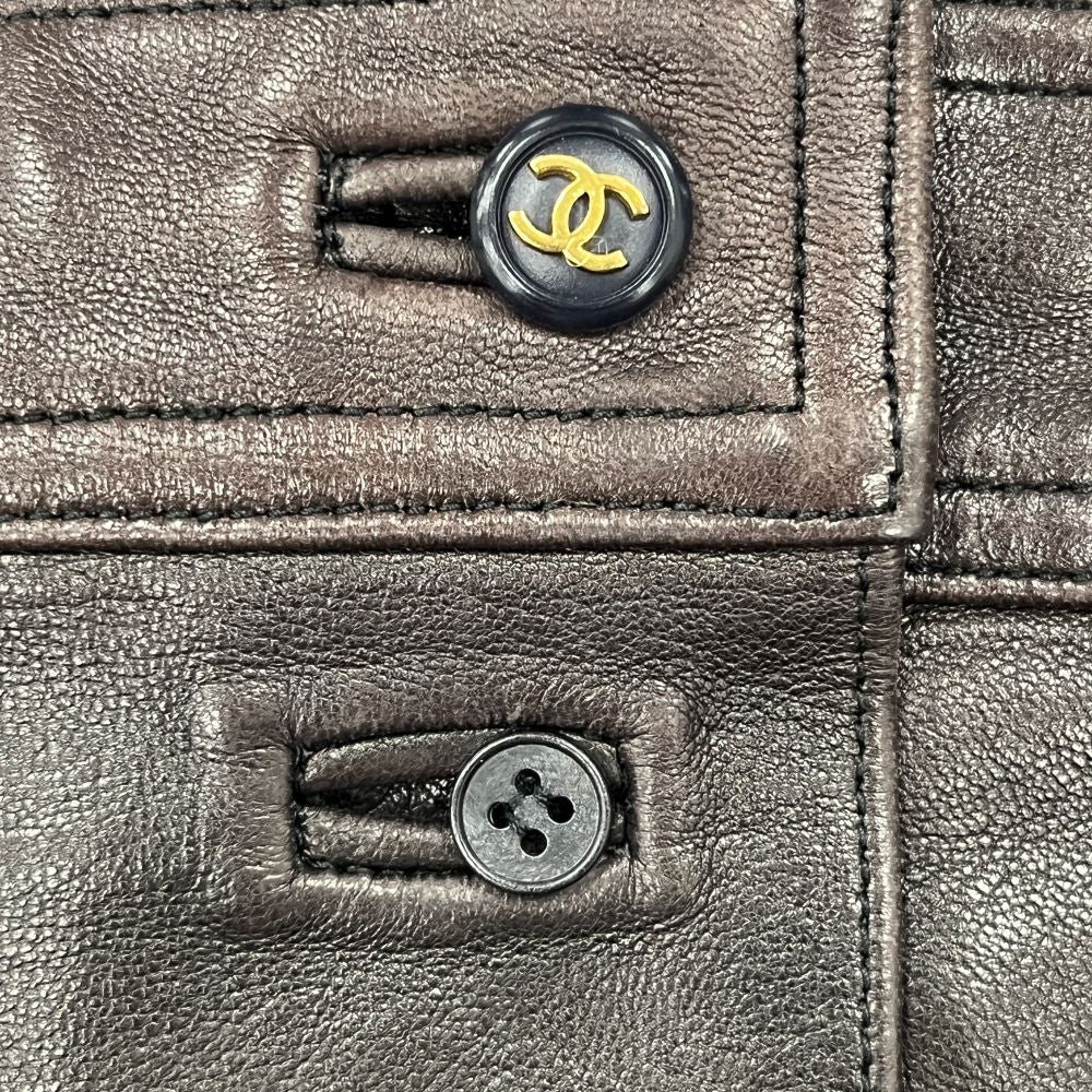 CHANEL(シャネル) ■ココボタン ストレートパンツ ブラウン レザー レディース