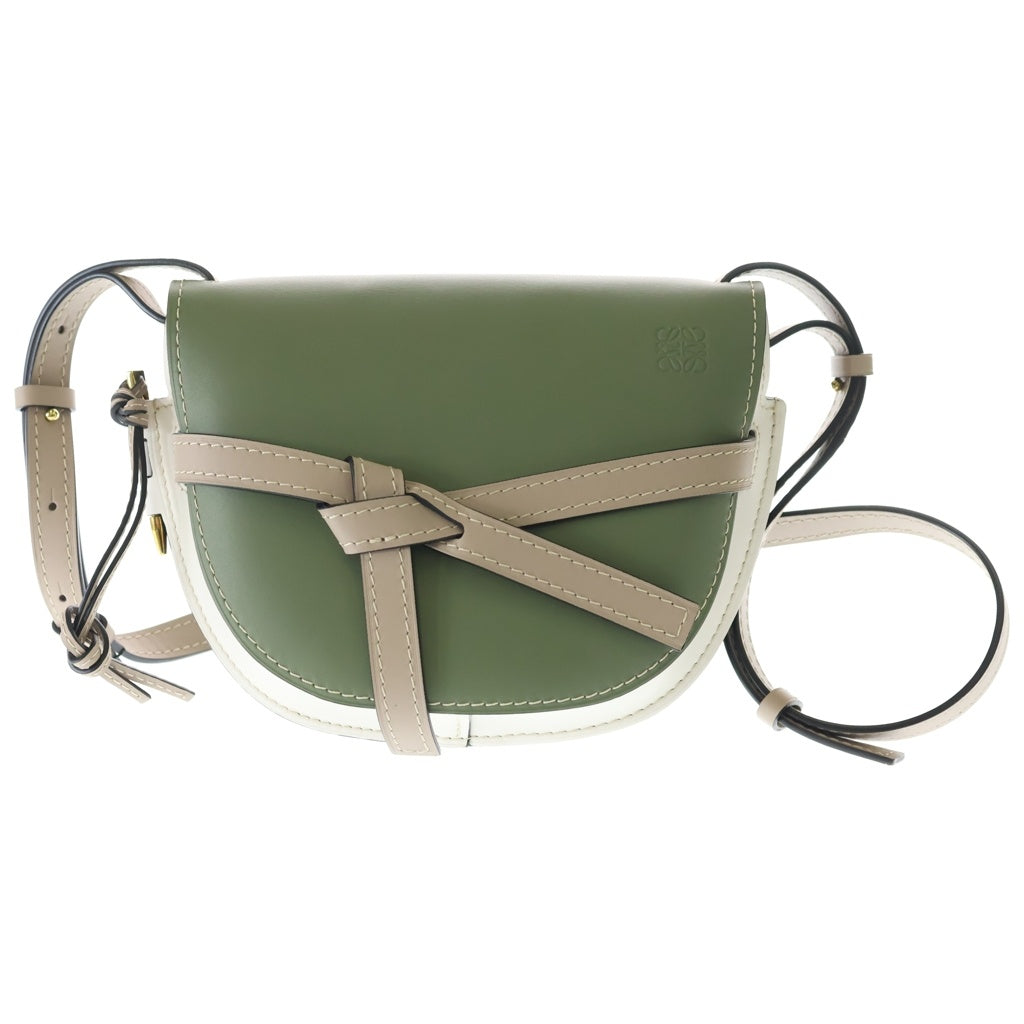 LOEWE(ロエベ) ゲートバッグ スモール ショルダーバッグ グリーン×ホワイト×ベージュ レザー ゴールド金具 レディース