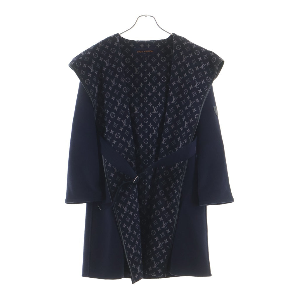 LOUIS VUITTON(ルイヴィトン) 裏地モノグラム総柄 ウール シルク フーデッド ラップコート ネイビー レディース FFC022QWE